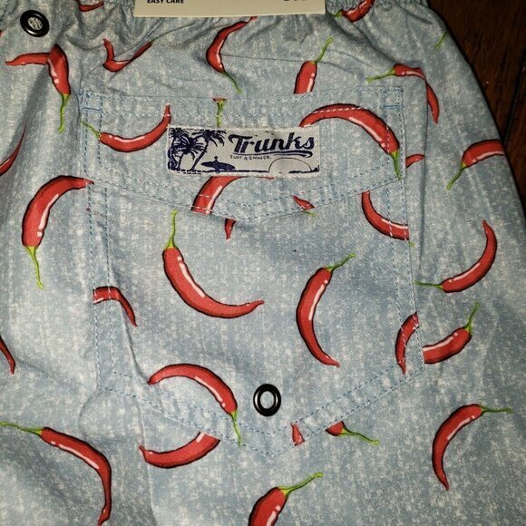 TRUNKS‎ Surf & Sun Co Blue Red Chili Pepper Novelty Mens Swim Sz M Quick Dry New - Picture 8 of 13